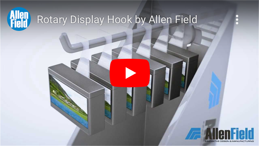Thumbnail rotary hooks for POS display trays