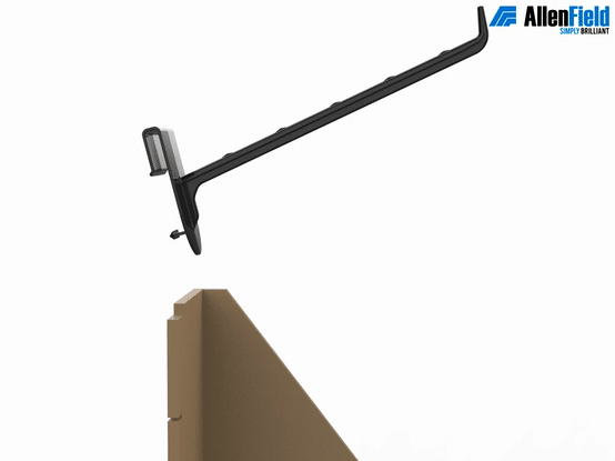 Gancho para exhibición superior - bajo El gancho para exhibidores «Over-Top-Display» se instala desde la parte superior de la bandeja y se engancha al panel.