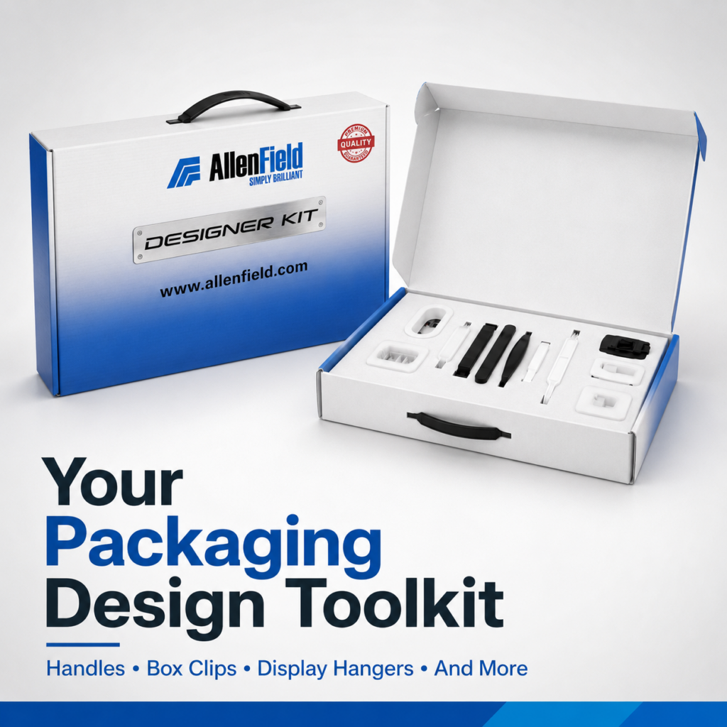 kit de muestra gratis Allen Field ofrece el kit de muestras para diseñadores, que contiene muestras gratuitas de manijas, clips, perchas y más.
